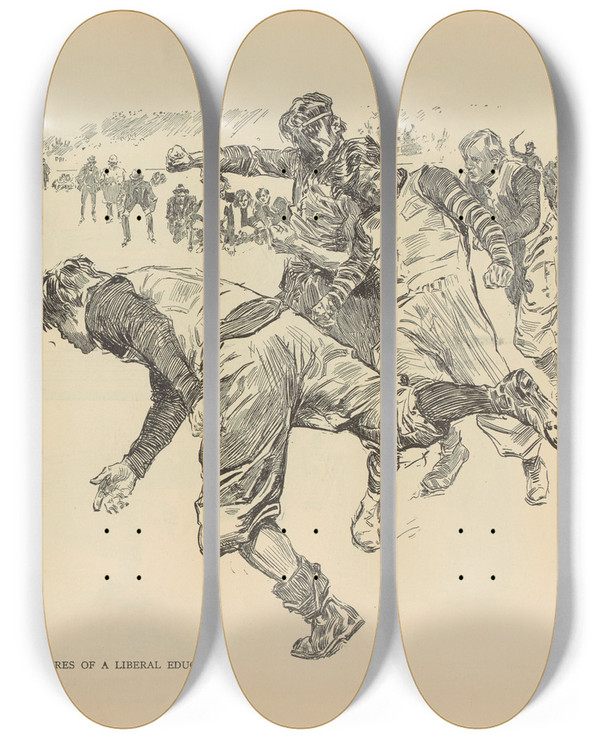 Triptych art skateboard deck of Charles Dana Gibson The Leading Features Of A Liberal Education_2 by Charles Dana Gibson (1867-1944)
