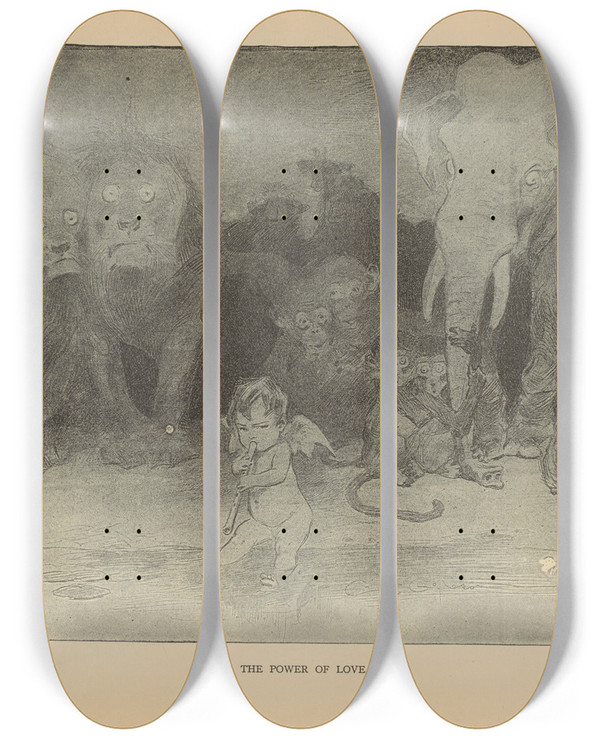 Triptych art skateboard deck of Charles Dana Gibson The Power Of Love_2 by Charles Dana Gibson (1867-1944)