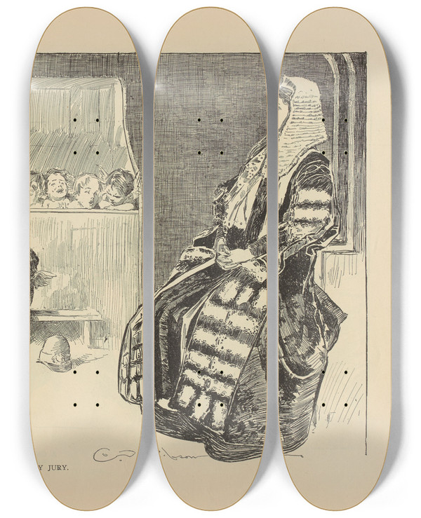 Triptych art skateboard deck of Charles Dana Gibson Trial By Jury_2 by Charles Dana Gibson (1867-1944)