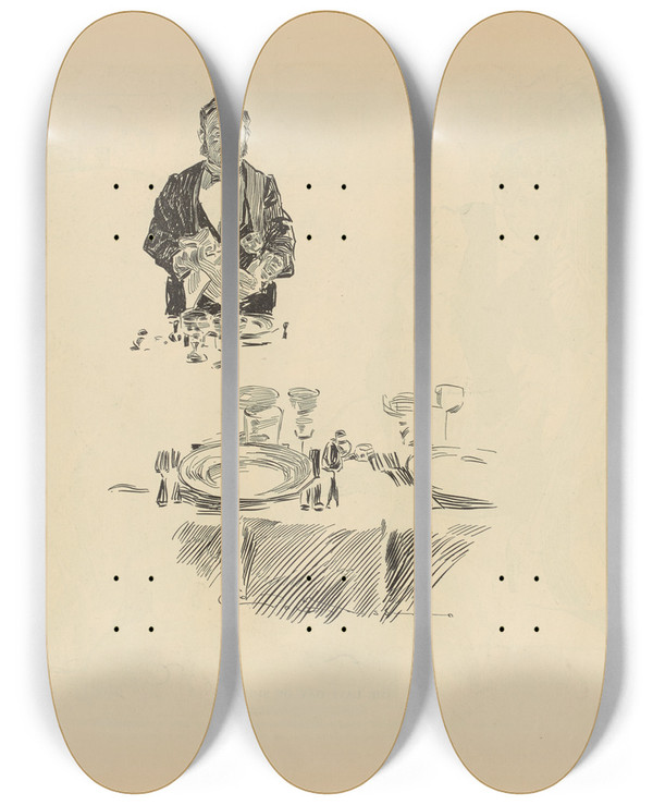 Triptych art skateboard deck of Charles Dana Gibson Untitled_29 by Charles Dana Gibson (1867-1944)