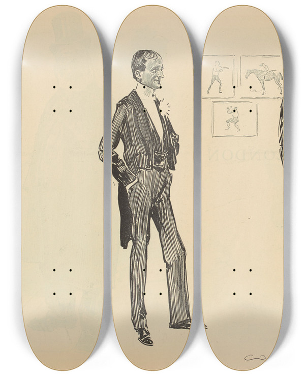Triptych art skateboard deck of Charles Dana Gibson Untitled_31 by Charles Dana Gibson (1867-1944)