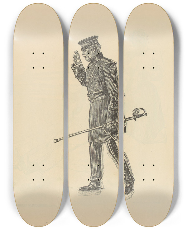 Triptych art skateboard deck of Charles Dana Gibson Untitled_41 by Charles Dana Gibson (1867-1944)