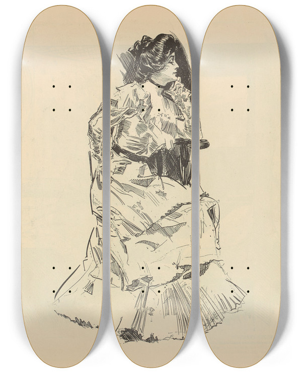 Triptych art skateboard deck of Charles Dana Gibson Untitled_50 by Charles Dana Gibson (1867-1944)