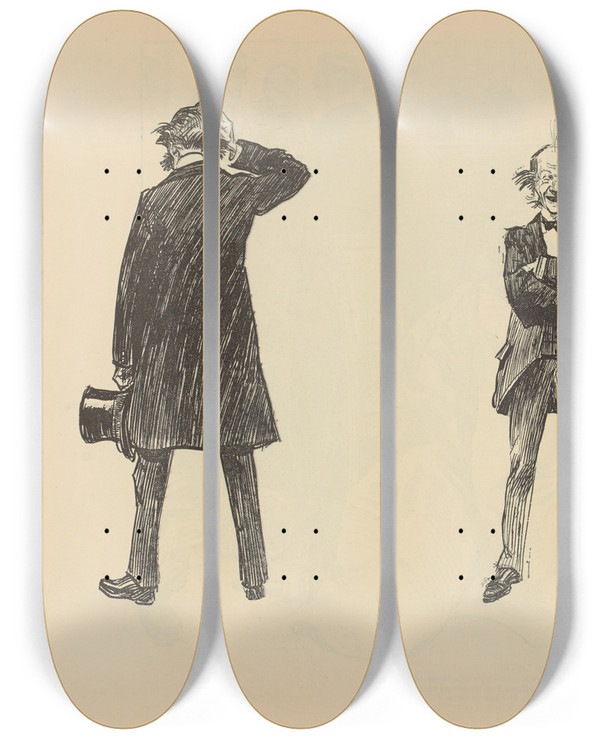 Triptych art skateboard deck of Charles Dana Gibson Untitled_64 by Charles Dana Gibson (1867-1944)