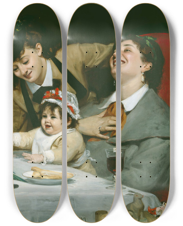 Triptych art skateboard deck of Carolusduran Merrymakers by Carolus Duran (1837-1917)