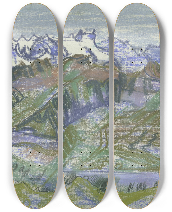 Triptych art skateboard deck of August Babberger Mountainscape 2 by August Babberger (1885-1936)