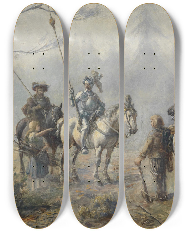 Triptych art skateboard deck of Alfred Friedlnder Verirrt by Alfred Friedlander (1860-1927)