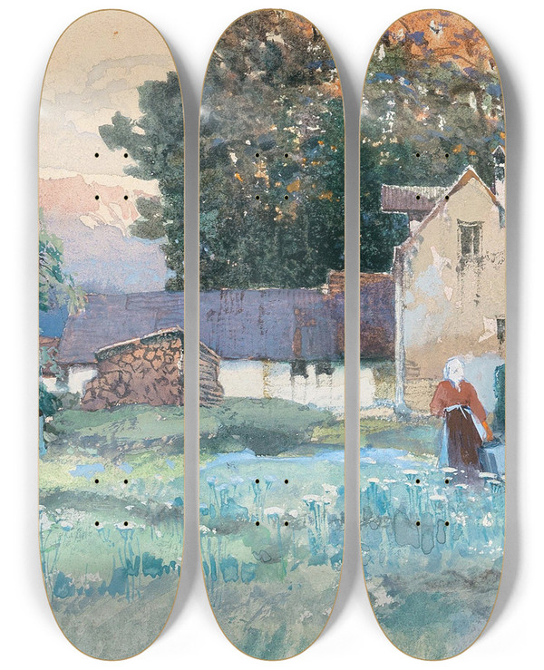 Triptych art skateboard deck of Fritz Lach A Motif Motiv From Garsten by Fritz Lach (1868-1933)