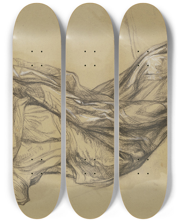 Triptych art skateboard deck of Victor Mller Weiblicher Akt Mit Drapiertem Tuch by Victor Muller (1829-1871)
