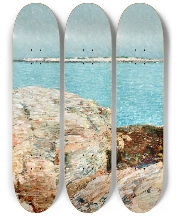 Triptych art skateboard deck of Childe Hassam Duck Island by Childe Hassam (1859-1935)