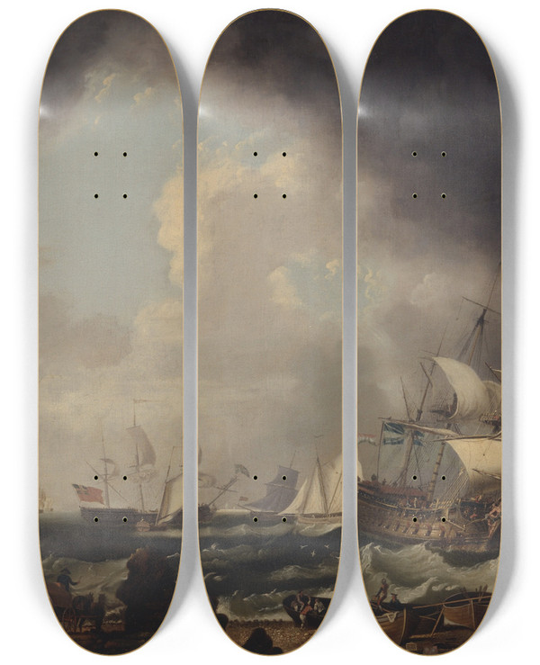 Triptych art skateboard deck of Richard Wright The Fishery by Richard Wright (1720-1775)