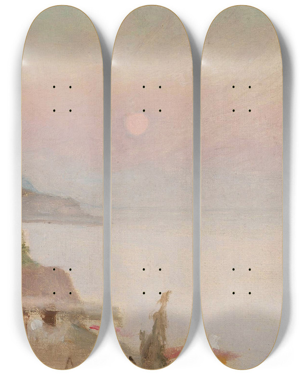 Triptych art skateboard deck of Jan Cigliski Moonlit Evening In Yalta From The Journey To Crimea by Jan Ciaglinski (1858-1913)