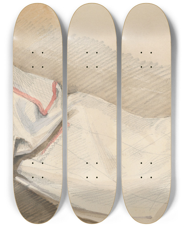 Triptych art skateboard deck of Ladislav Mednynszky Leiaci Paholok by Ladislav Mednyanszky (1852-1919)