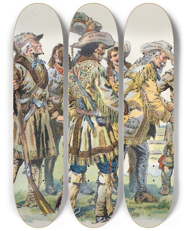 Triptych art skateboard deck of Will Crawford A New Scout On The Old Trail by Will Crawford (1869-1944)
