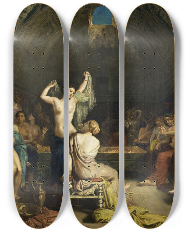 Triptych art skateboard deck of Thodore Chassriau Tepidarium by Theodore Chasseriau (1819-1856)