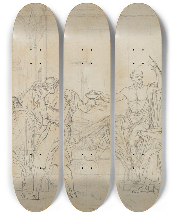 Triptych art skateboard deck of Jacques Louis David The Death Of Socrates_3 by Jacques Louis David (1748-1825)