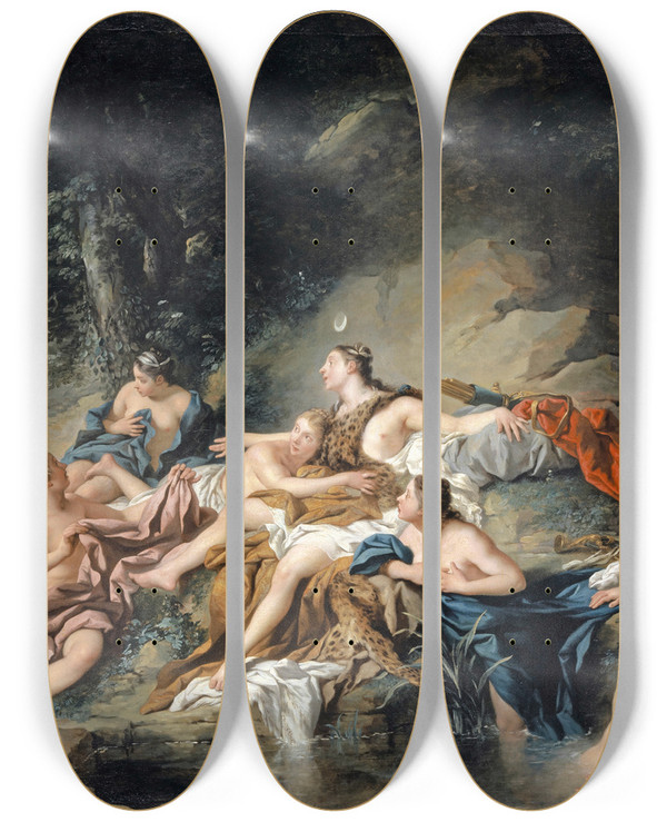 Triptych art skateboard deck of Jeanfranois De Troy Diana And Actaeon by Jean-Franois de Troy (1679-1752)