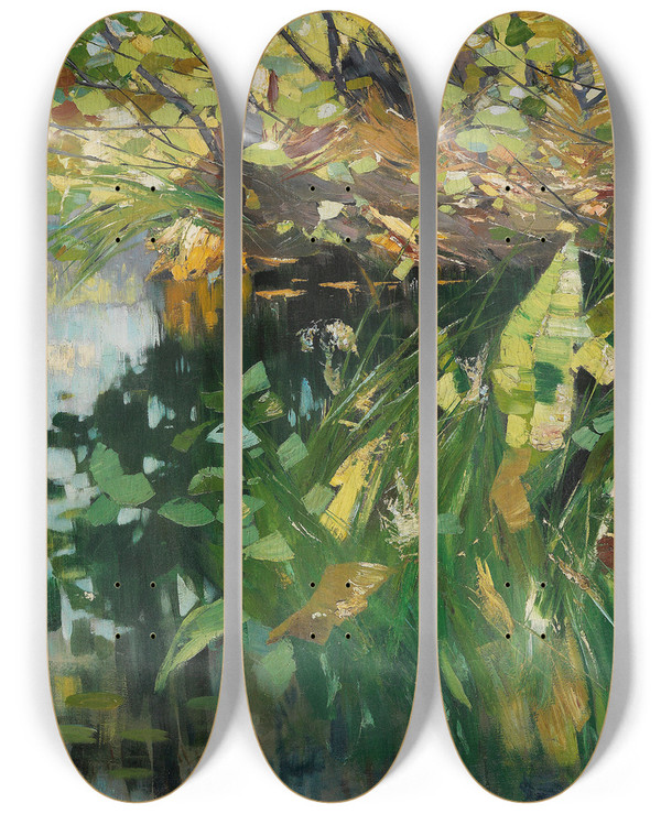 Triptych art skateboard deck of Karl Hagemeister Waldweiher by Karl Hagemeister (1848-1933)