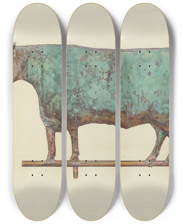 Triptych art skateboard deck of Zabelle Missirian Steer Weather Vane by Zabelle Missirian