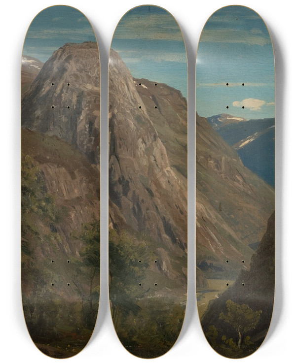 Triptych art skateboard deck of Amaldus Nielsen Jordalsnuten Stalheim by Amaldus Nielsen (1838-1932)