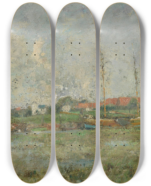Triptych art skateboard deck of Rudolf Hckner Wedeler Au by Rudolf Hockner (1864-1942)