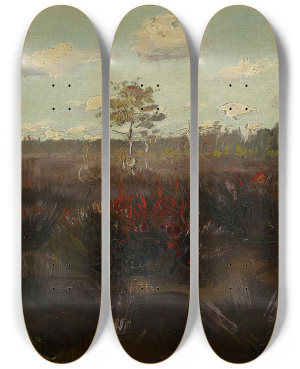 Triptych art skateboard deck of Torsten Wasastjerna Bog In Lapland by Torsten Wasastjerna (1863-1924)