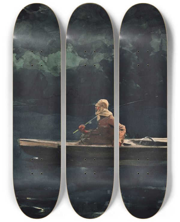 Triptych art skateboard deck of Winslow Homer The Rise by Winslow Homer (1836-1910)