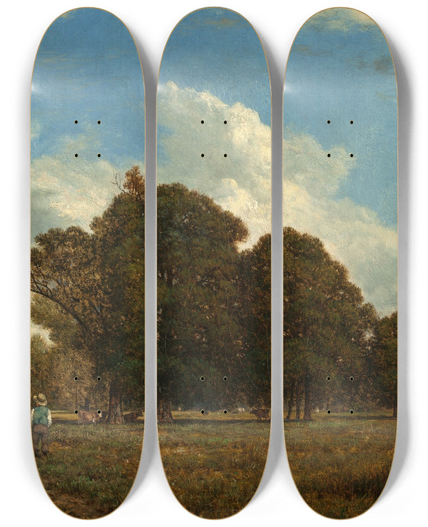Triptych art skateboard deck of David Johnson A Farm On The Genesee River by David Johnson (1827-1908)