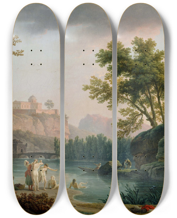 Triptych art skateboard deck of Claudejoseph Vernet Summer Evening Landscape In Italy by Claude Joseph Vernet (1714-1789)
