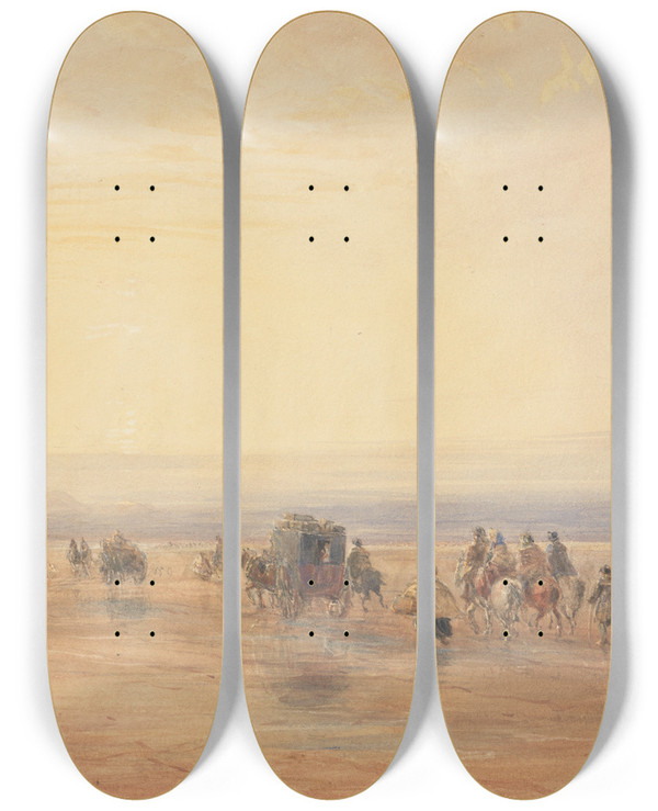 Triptych art skateboard deck of David Cox Crossing Lancaster Sands by David Cox (1783-1859)