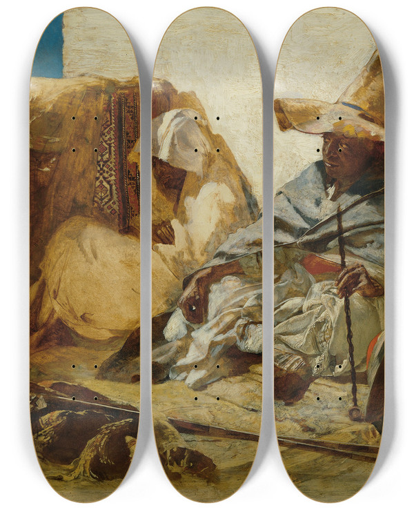 Triptych art skateboard deck of Eduard Charlemont Orientalischer Teppichhndler by Eduard Charlemont (1848-1906)
