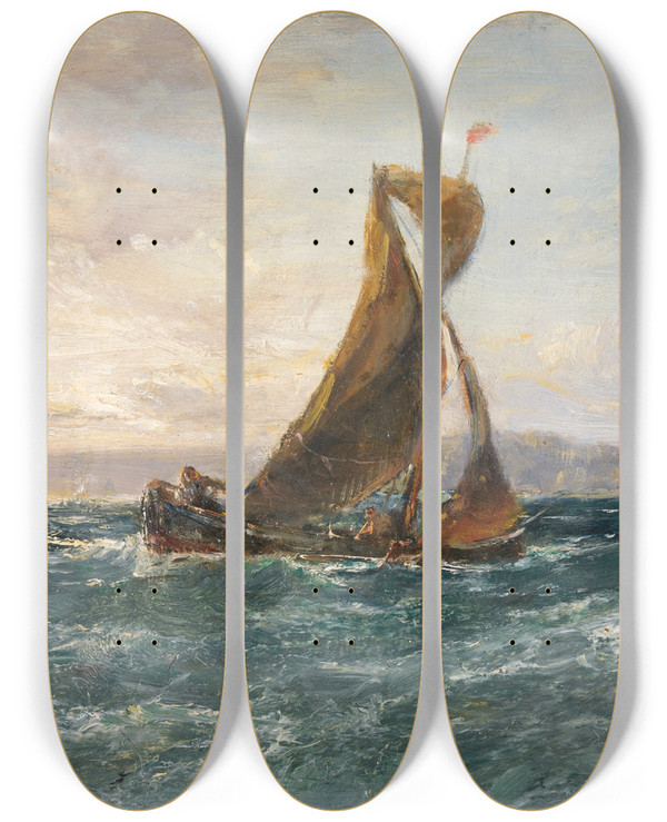 Triptych art skateboard deck of Edwin Hayes A View Of Dublin Bay by Edwin Hayes (1819-1904)