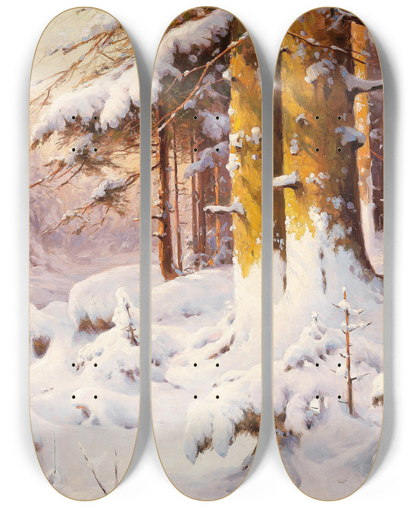 Triptych art skateboard deck of Walter Moras Winter Ii by Walter Moras (1856-1925)
