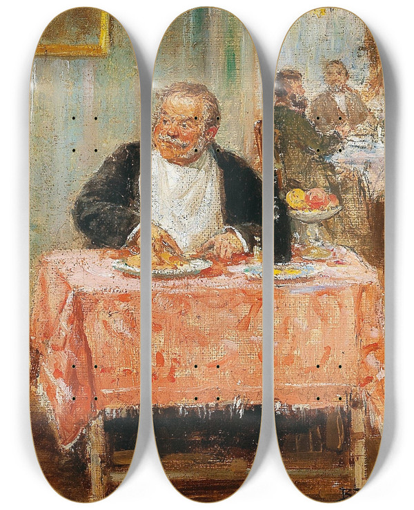 Triptych art skateboard deck of Vladimir Egorovich Makovsky The Gourmet by Vladimir Egorovich Makovsky (1846-1920)