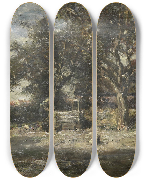 Triptych art skateboard deck of Willem Roelofs Boerenerf Bij Noorden by Willem Roelofs (1822-1897)
