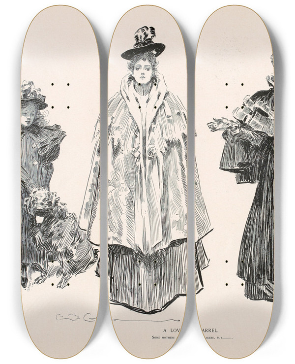Triptych art skateboard deck of Charles Dana Gibson A Lovers Quarrel_1 by Charles Dana Gibson (1867-1944)