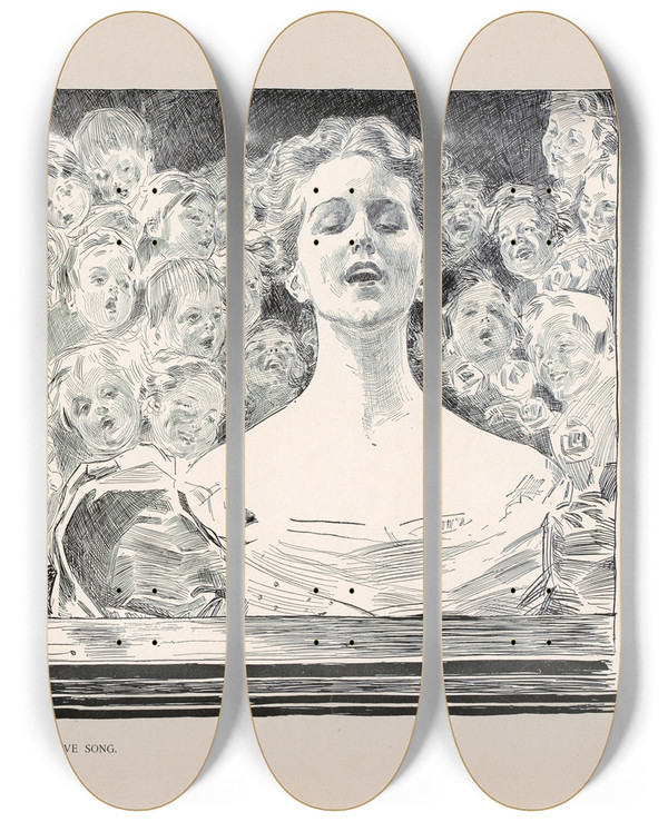 Triptych art skateboard deck of Charles Dana Gibson A Love Song_1 by Charles Dana Gibson (1867-1944)