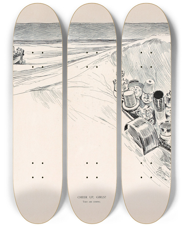 Triptych art skateboard deck of Charles Dana Gibson Cheer Up Girls_1 by Charles Dana Gibson (1867-1944)