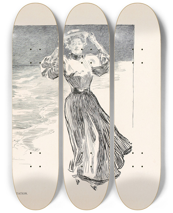 Triptych art skateboard deck of Charles Dana Gibson Temptation_1 by Charles Dana Gibson (1867-1944)