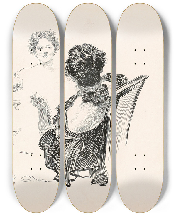 Triptych art skateboard deck of Charles Dana Gibson Untitled_11 by Charles Dana Gibson (1867-1944)