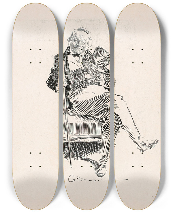 Triptych art skateboard deck of Charles Dana Gibson Untitled_13 by Charles Dana Gibson (1867-1944)