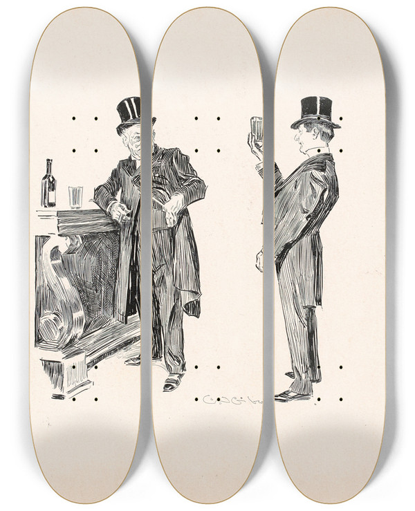 Triptych art skateboard deck of Charles Dana Gibson Untitled_16 by Charles Dana Gibson (1867-1944)