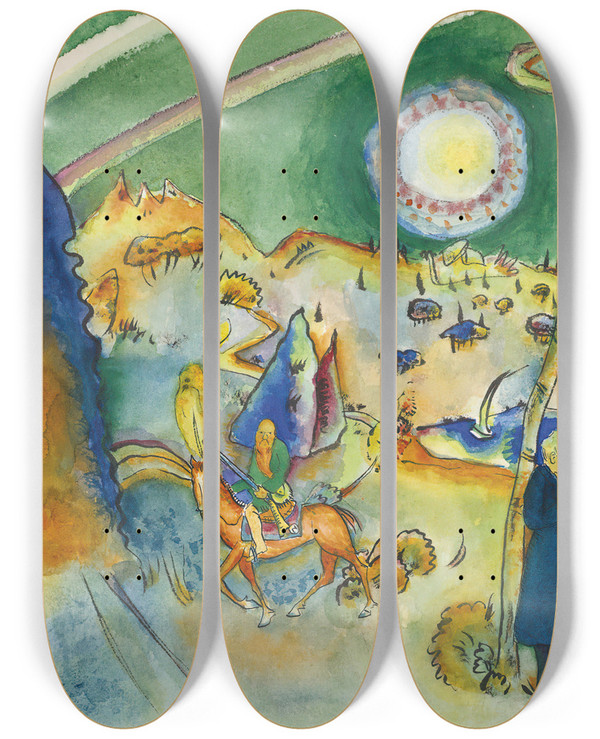 Triptych art skateboard deck of Wassily Kandinsky Aquarell Fr Poul Bjerre by Wassily Kandinsky (1866-1944)