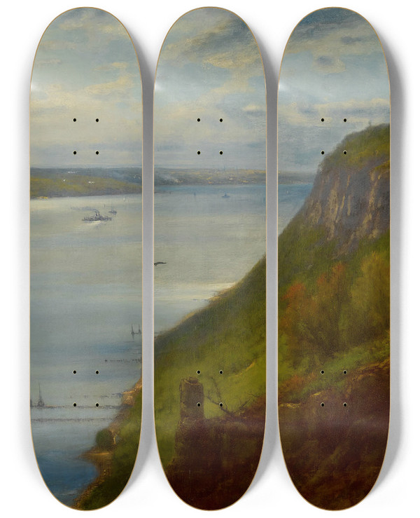 Triptych art skateboard deck of George Inness Palisades On The Hudson by George Inness (1825-1894)