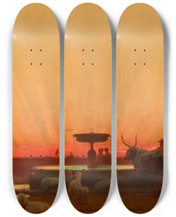 Triptych art skateboard deck of William Rimmer Sunset by William Rimmer (1816-1879)