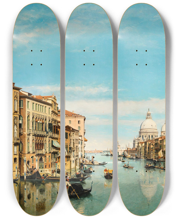Triptych art skateboard deck of Jeanbaptiste Van Moer The Grand Canal Venice by Jean-Baptiste van Moer (1819-1884)