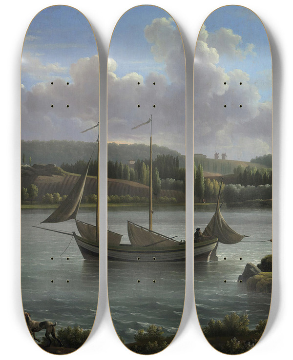 Triptych art skateboard deck of Jeanjosephxavier Bidauld The Departure For The Hunt by Jean Joseph Xavier Bidauld (1758-1846)