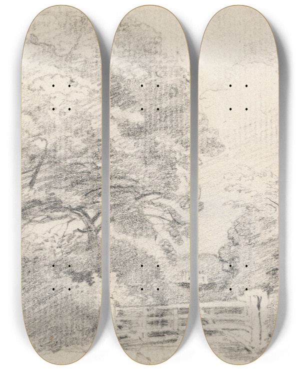 Triptych art skateboard deck of John Constable Coombe Wood by John Constable (1776-1837)