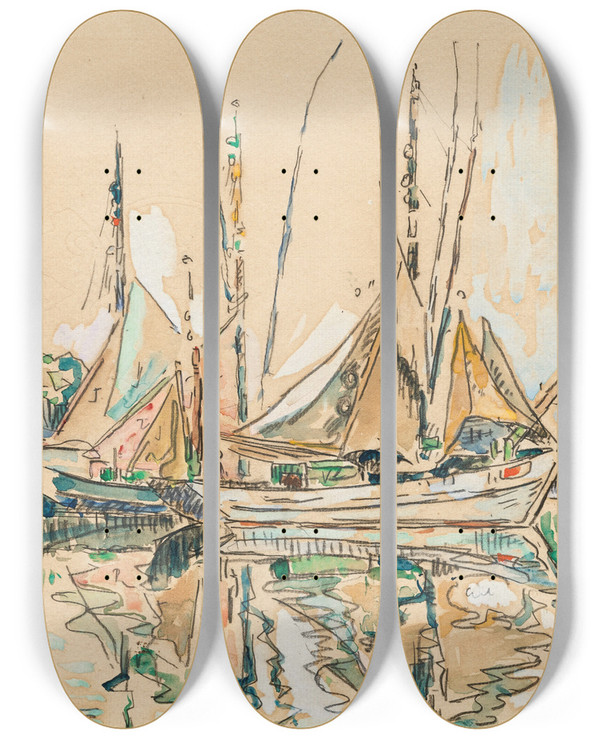 Triptych art skateboard deck of Paul Signac Les Sablesdolonne_1 by Paul Signac (1863-1935)
