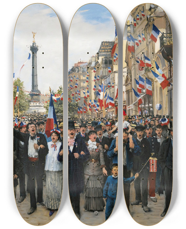 Triptych art skateboard deck of Jean Braud La Marseillaise by Jean Beraud (1849-1935)